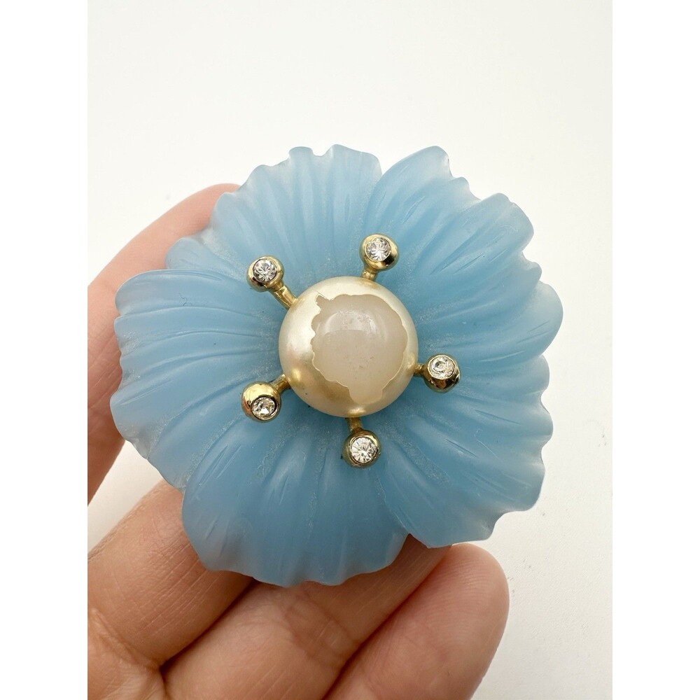 Replica Made In Italy Lucite Faux Pearl Flower Brooch